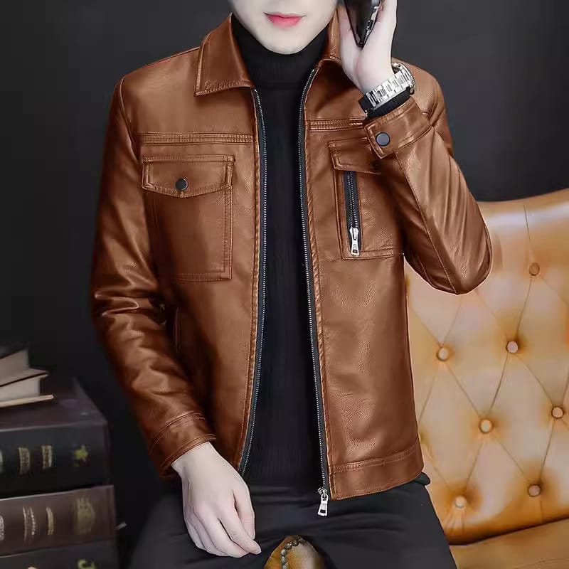 Middle-Aged Men's Autumn Winter PU Leather Jacket