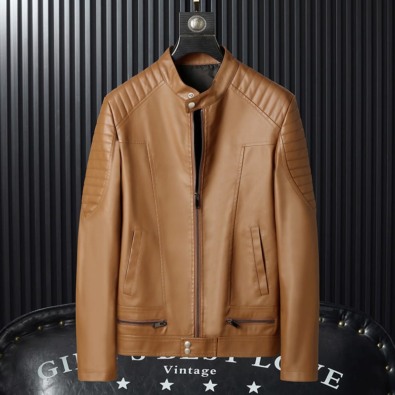 Mens PU Leather Jacket With Zipper Details