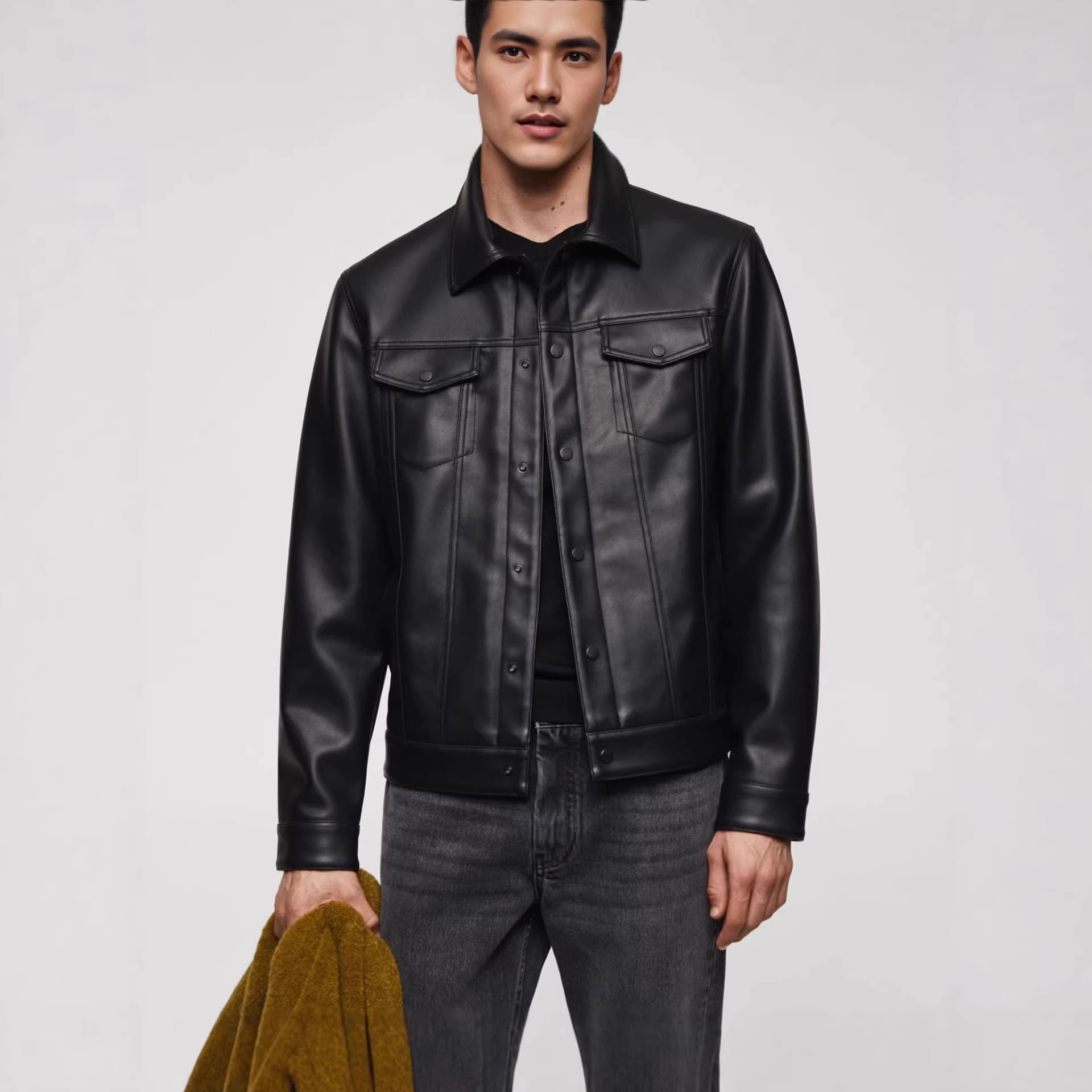 Men's Faux Leather Biker-style Jacket